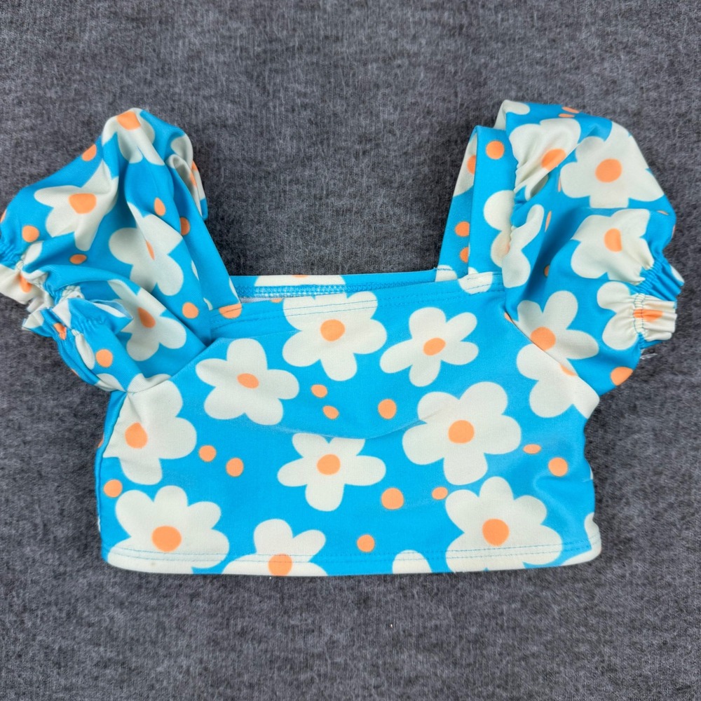 Cat & Jack Bikini Swim‎ Top Kids 18M Blue Floral Puff Sleeve Square Neck